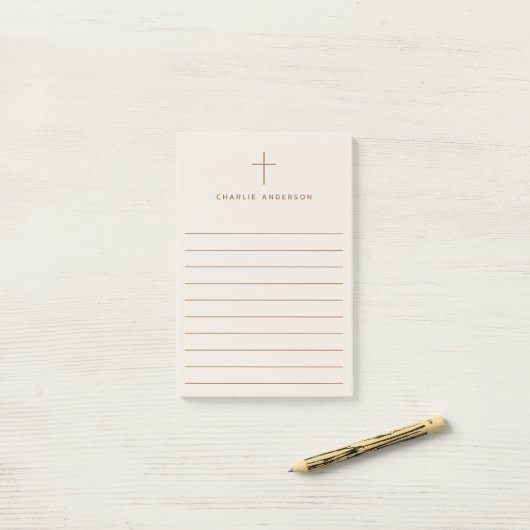 Elegante Christelijke kruisnaam lichtbruin gevoerd Post-it® Notes (Op bureau)