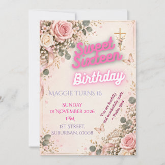 Elegante christelijke Sweet 16 verjaardagsuitnodig Kaart