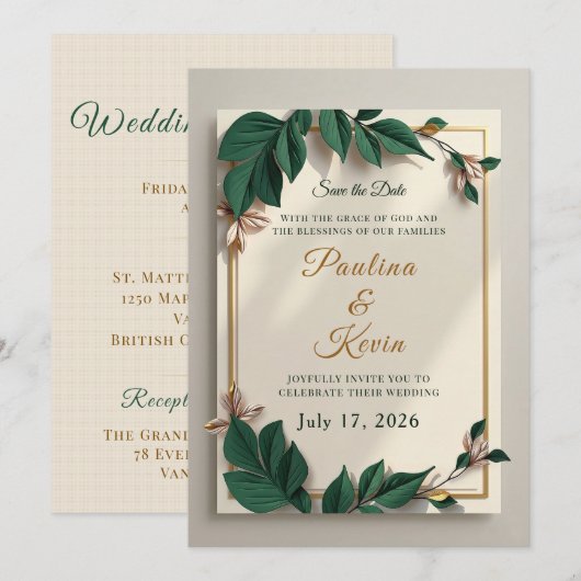 Elegante christelijke trouw e-invitatie kaart (Voorkant / Achterkant)