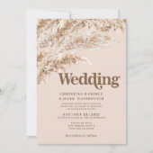 Elégante Chute Brown Pampas Faire-part de mariage  (Devant)