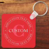 Elegante circulaire tekst Sjabloon Bewerkbaar Rood Sleutelhanger (Achterkant)