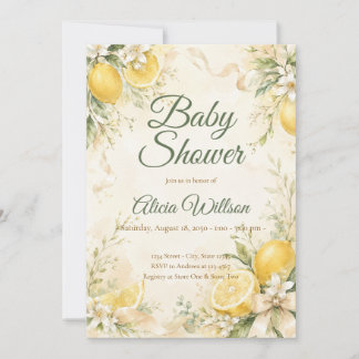 Elegante citroen botanische babyshower kaart