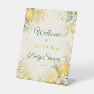 Elegante citroen botanische babyshower reclamebord met voetstuk