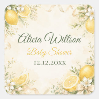 Elegante citroen botanische babyshower vierkante sticker