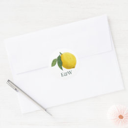 Elegante citroen botanische trouwdag ronde sticker