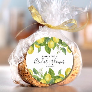Elegante citroen citrus bruiloftsborrel ronde sticker