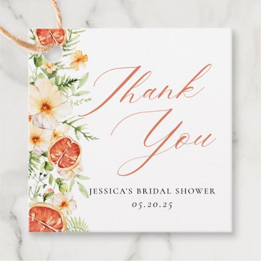 Elegante Citrus Bloem Bruidsmeisje Feest Dank Je Bedankjes Labels (Voorkant)