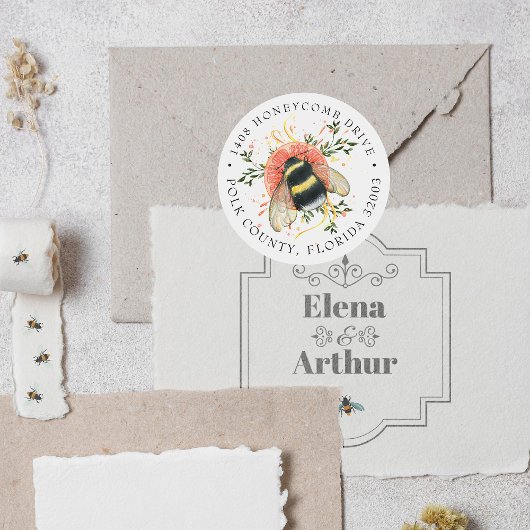 Elegante Citrus Botanical Hommels | Adres Ronde Sticker