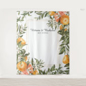Elegante citrus bruiloft foto booth achtergrond wandkleed (Voorkant)