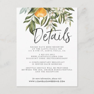 Elegante Citrus Orchard Boho Wedding Guest Details Informatiekaartje