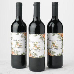 Elegante Citrus Orchard gepersonaliseerde bruiloft Wijn Etiket