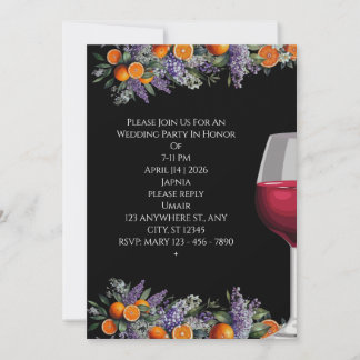 Elegante Citrus & Wijn Aquarel Trouwdag Kaart