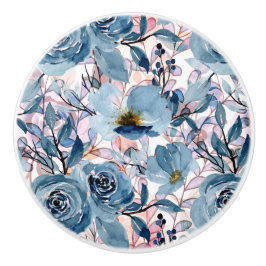 Elegante Classic Bloemen Blauw, Mauve, Bord Roze Keramische Knop