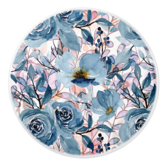 Elegante Classic Bloemen Blauw, Mauve, Bord Roze Keramische Knop