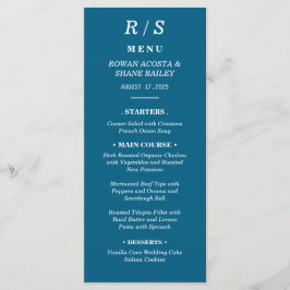 Elegante Classic Blue Monogram Wedding Menu Kaart