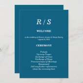 Elegante Classic Blue Monogram Wedding Program Kaa Programma (Voorkant / Achterkant)