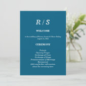 Elegante Classic Blue Monogram Wedding Program Kaa Programma (Staand voorkant)
