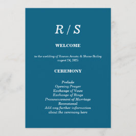Elegante Classic Blue Monogram Wedding Program Kaa Programma