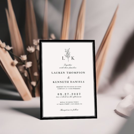 Elegante Classic Leaf Monogram bruiloft Kaart