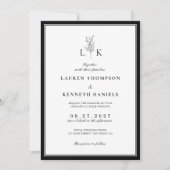 Elegante Classic Leaf Monogram QR Code Wedding Kaart (Voorkant)