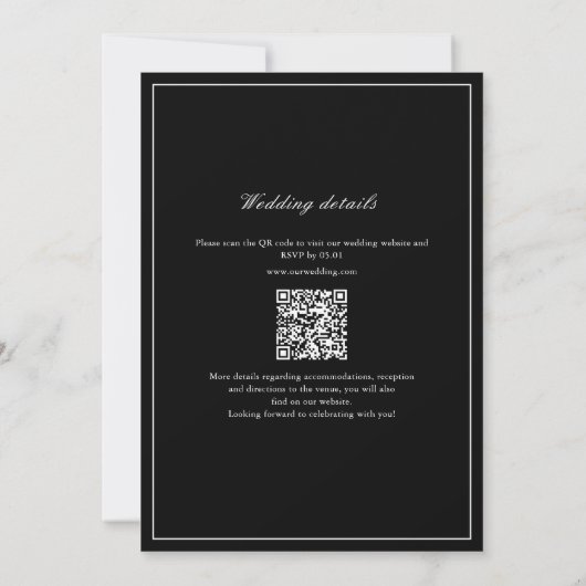 Elegante Classic Leaf Monogram QR Code Wedding Kaart (Achterkant)