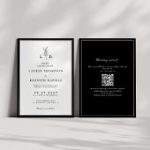 Elegante Classic Leaf Monogram QR Code Wedding Kaart