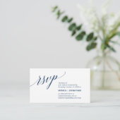 Elegante Classic minimal, Navy Blue Script, RSVP Informatiekaartje (Staand voorkant)
