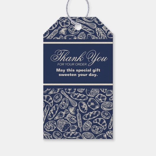 Elegante Classic Navy Blue Cake Bakkerij Cadeaulabel (Voorkant)