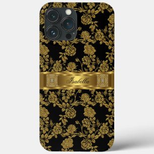 Elegante Classy Black Gold Damask Bloemen iPhone 13 Pro Max Hoesje