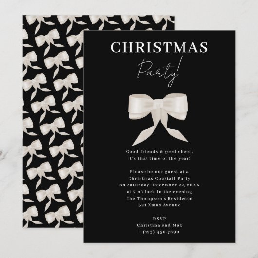 Elegante Classy Black White Bow kerstfeest Kaart (Voorkant / Achterkant)