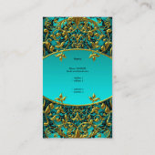 Elegante Classy Blauwgroen Blauw Goud Damask Flora Visitekaartje (Achterkant)