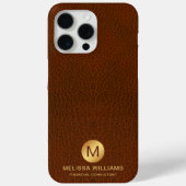 Elegante Classy Brown Faux Leather & Gold Monogram Case-Mate iPhone Case (Achterkant)