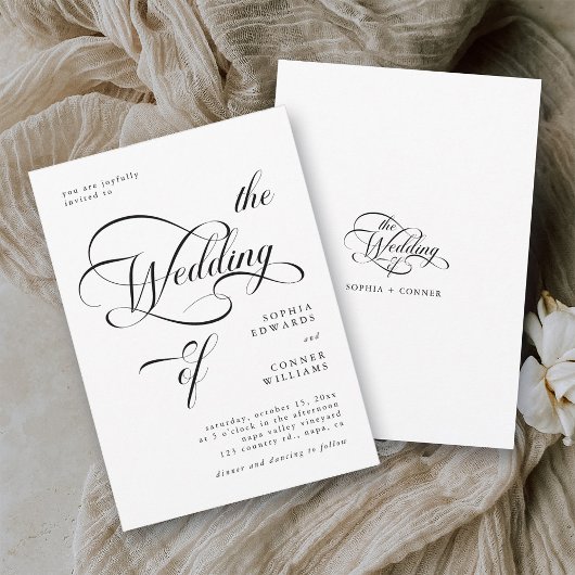 Elegante Classy Calligraphy Trouwen Zwart & Wit Kaart