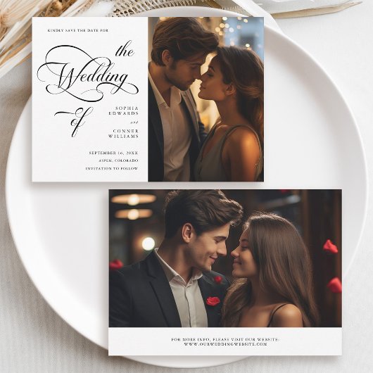 Elegante Classy Calligraphy Trouwen Zwart & Wit Save The Date