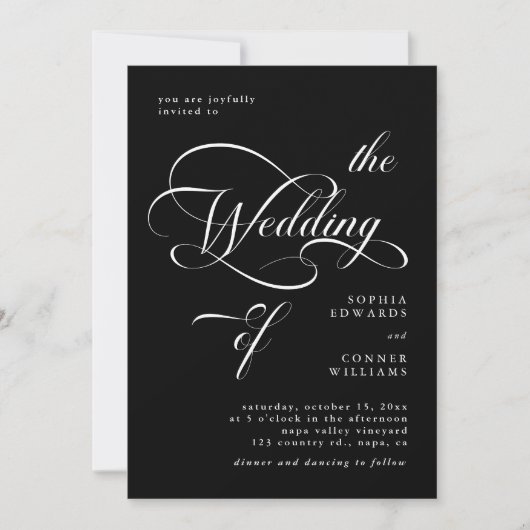 Elegante Classy Calligraphy Wedding Black Kaart (Voorkant)