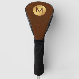 Elegante Classy Faux Brown Leather & Gold Initiaal Golfheadcover