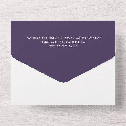 Elegante Classy Foto Paarse RSVP Bruiloft All In One Uitnodiging (Achterkant)