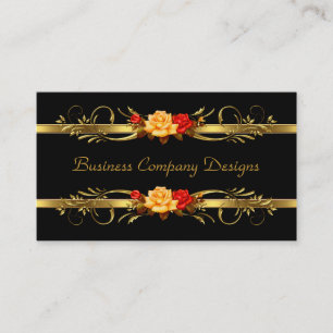 Elegante Classy Gold Black Red Roses Visitekaartje