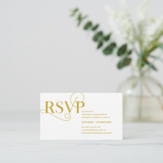 Elegante Classy, Gouden Script, RSVP reageren Informatiekaartje (Staand voorkant)