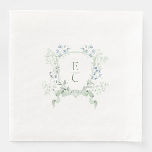 Elegante Classy Monogram Crest bruiloft servetten (Voorkant)