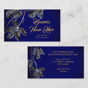 Elegante Classy Navy Blue Gold Leaf Visitekaartje