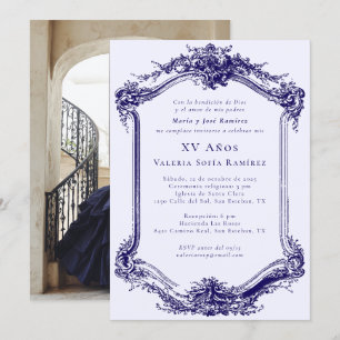 Elegante Classy Navy Blue Quinceañera 15e verjaard Kaart