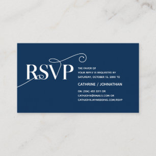 Elegante Classy, Navy Blue Script, RSVP Reageer Informatiekaartje