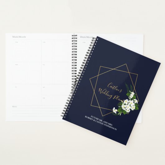 Elegante Classy Navy Geometrische Bruiloft Planner (Display)
