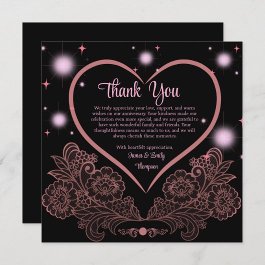 Elegante Classy Roze & Zwart bruiloft Jubileum Bedankkaart (Voorkant / Achterkant)