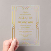 Elegante Classy Transparant Art Deco Gold Wedding Acryl Uitnodigingen (Insitu (Draagbaar))