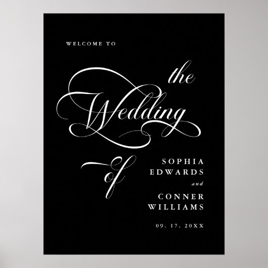 Elegante Classy Wedding Black Welcome Sign Poster (Voorkant)