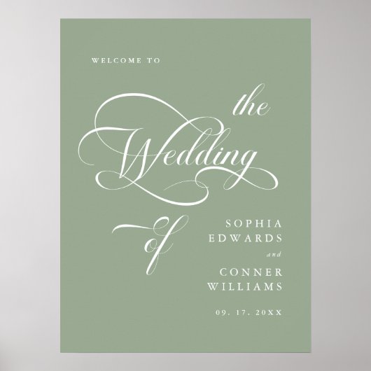 Elegante Classy Wedding Sage Green Welcome Sign Poster (Voorkant)