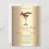 Elegante Cocktail, String Lights Gouden Kerst Kaart (Voorkant)