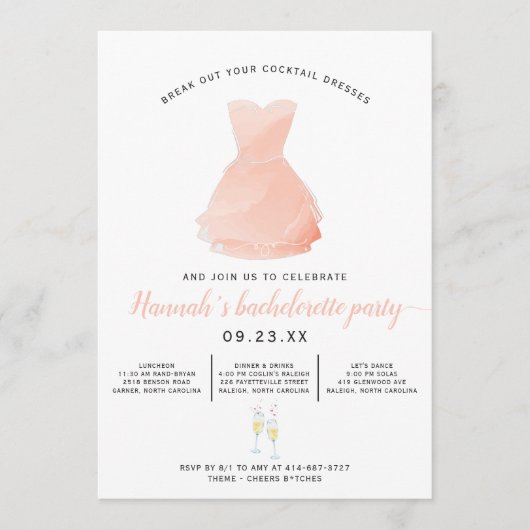 Elegante cocktailjurk | vrijgezellenfeest programma (Voorkant)